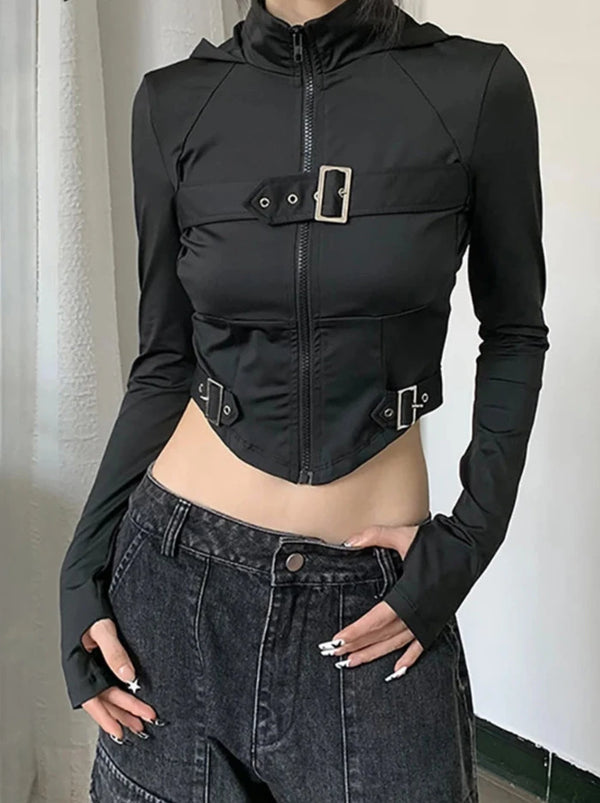 Dark Techwear Hooded Crop Top Dark Tiger