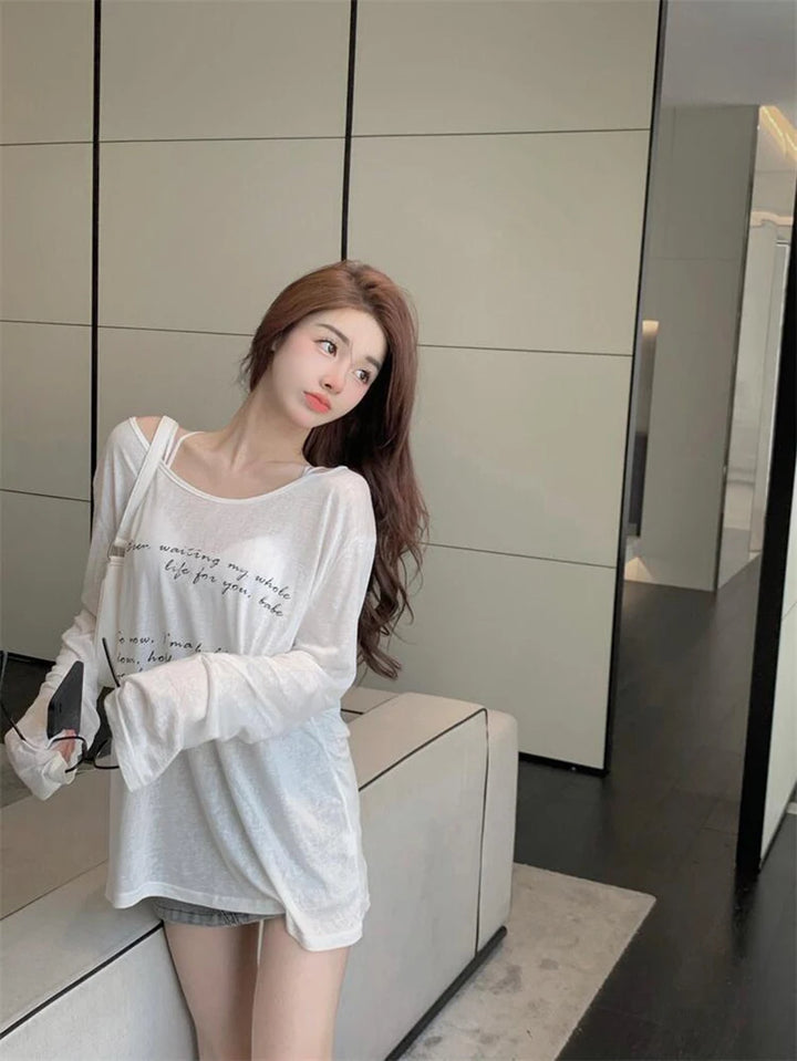 Oversized Off Shoulder Korean See Through Top Dark Tiger