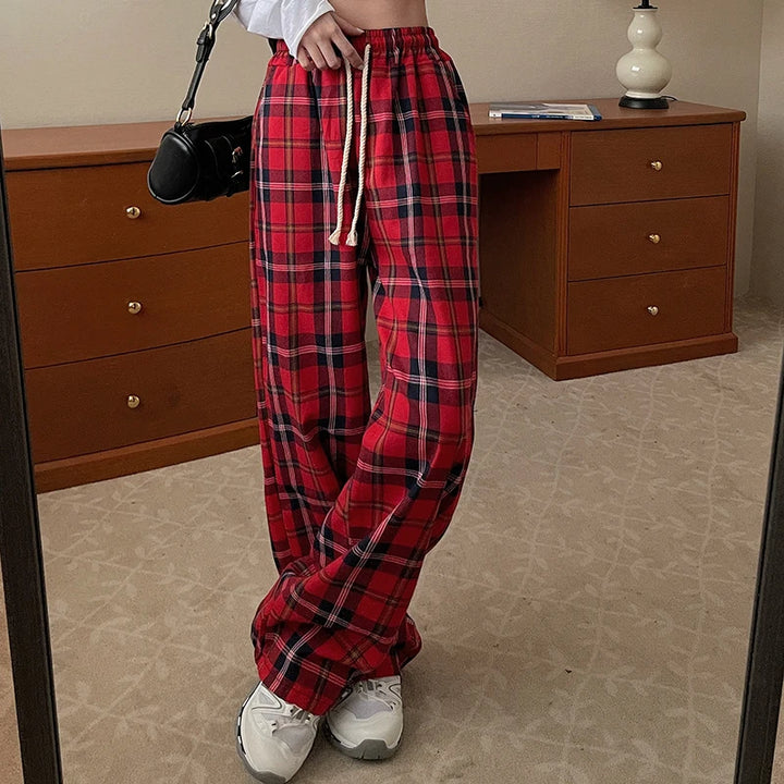 Korean Plaid Baggy Trousers Dark Tiger