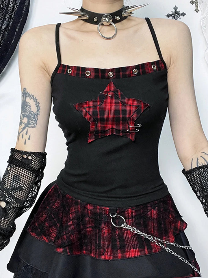 Y2K Gothic Plaid Top Dark Tiger