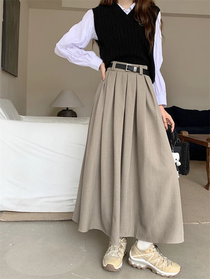 Korean Long Pleated Skirt Dark Tiger