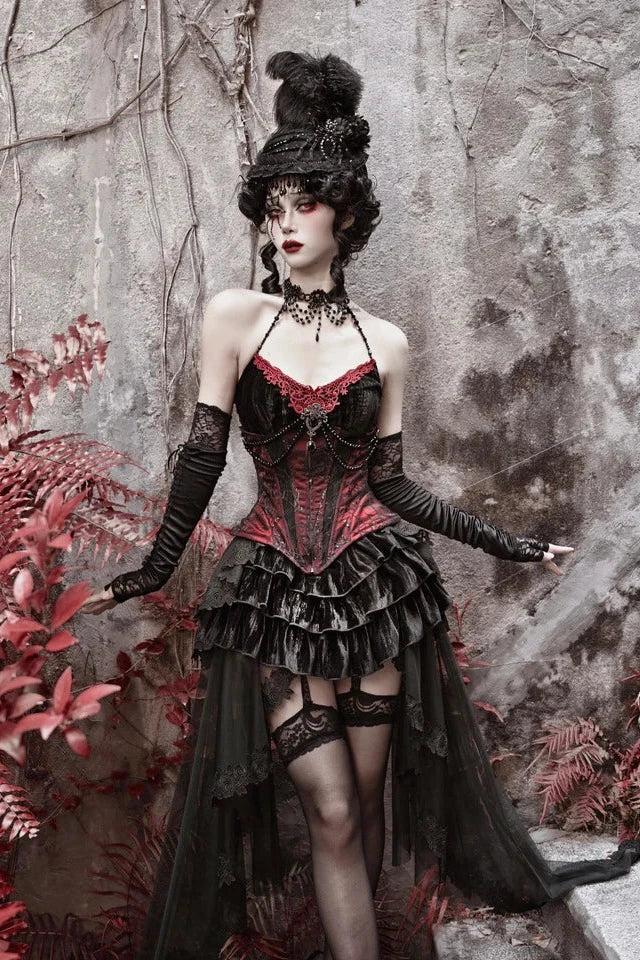 Velvet Gothic Outfit Set - Top, Skirt & Corset Dark Tiger