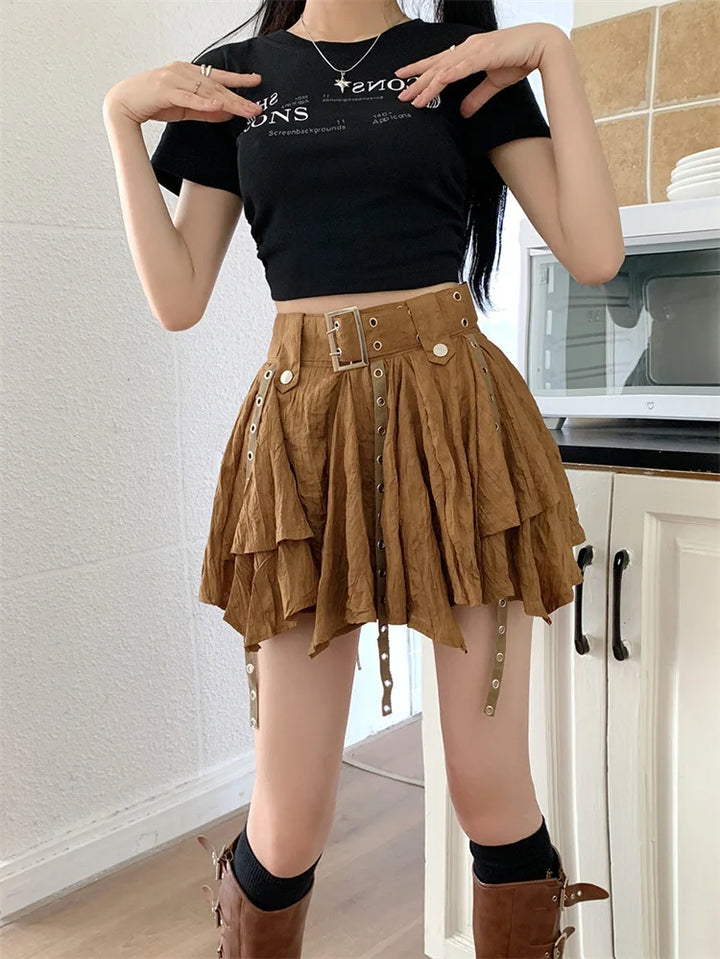 Harajuku Pleated Mini Skirt Dark Tiger