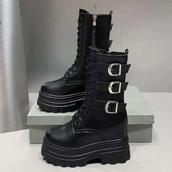 Dark Chunky Motorcycle Boots Dark Tiger