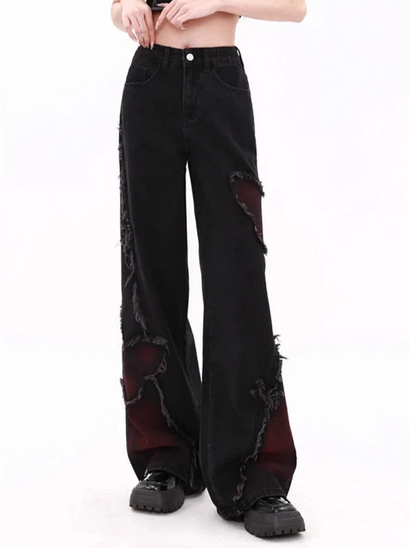 Y2K Butterfly Style Baggy Jeans Dark Tiger