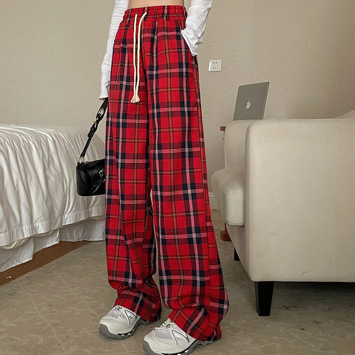 Korean Plaid Baggy Trousers Dark Tiger