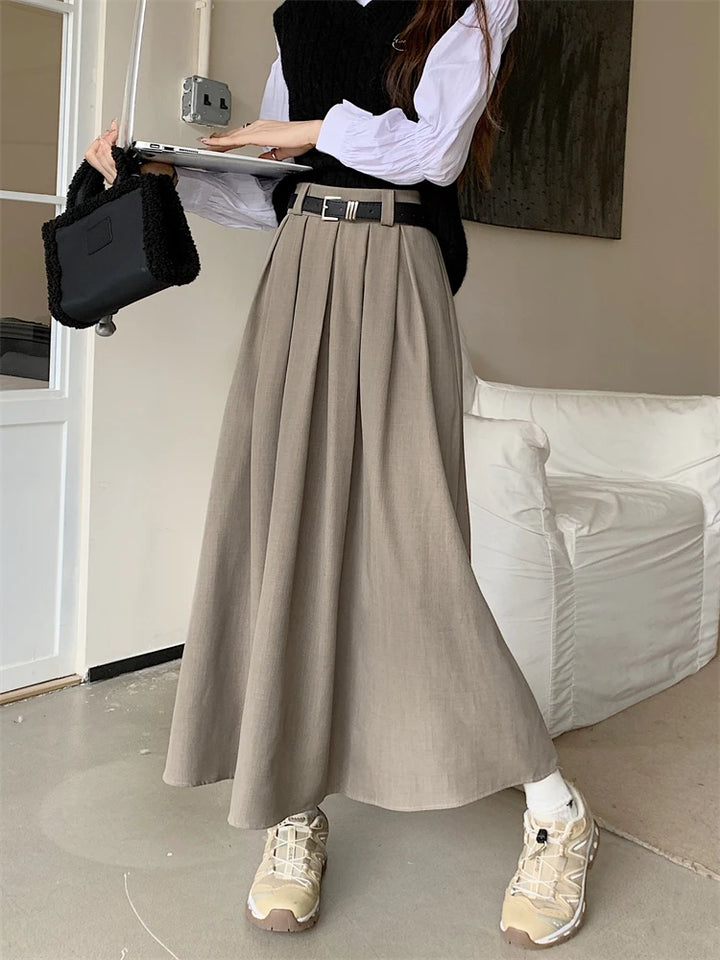 Korean Long Pleated Skirt Dark Tiger