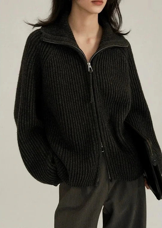 European Cashmere Zipper Sweater Dark Tiger