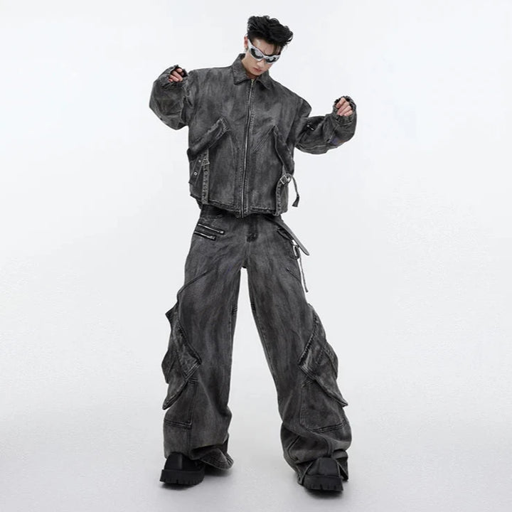 Baggy Denim Outfit Set - Jacket & Pants Dark Tiger