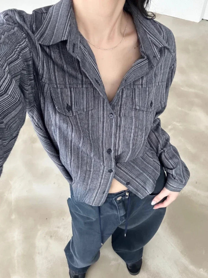 Korean Y2K Striped Shirt Dark Tiger