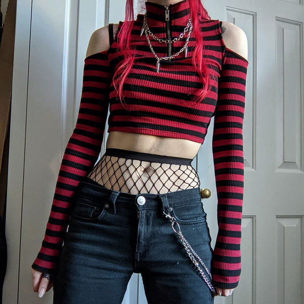 Goth Grunge Striped Top Dark Tiger