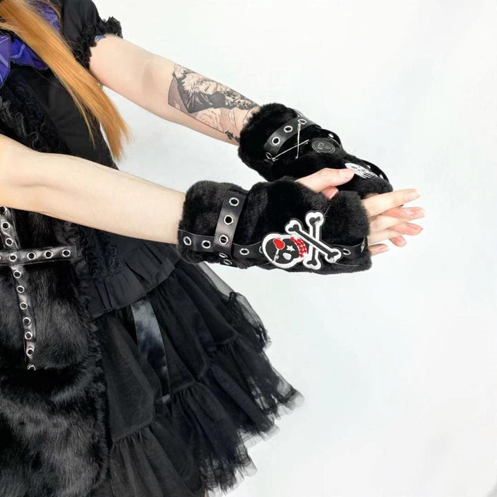 Skull Plush Arm Warmers Dark Tiger