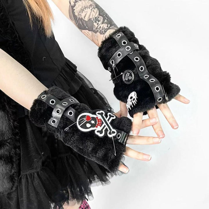 Skull Plush Arm Warmers Dark Tiger