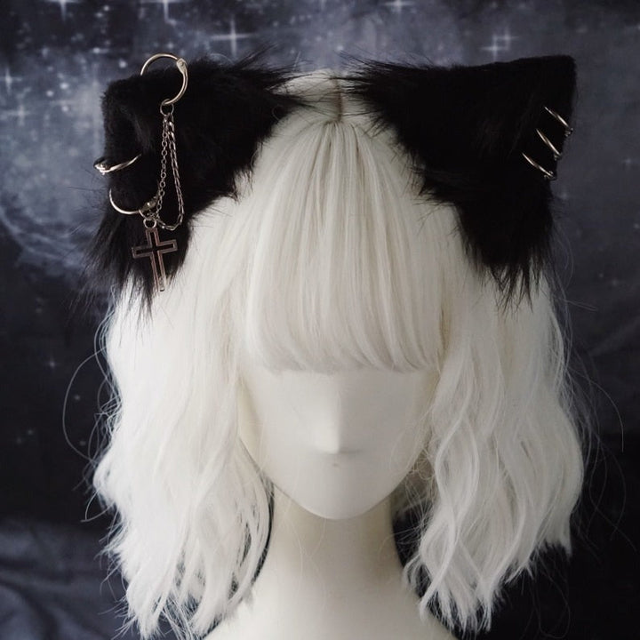 Black Cat Ears Hairpins with Metal Chain Dark Tiger