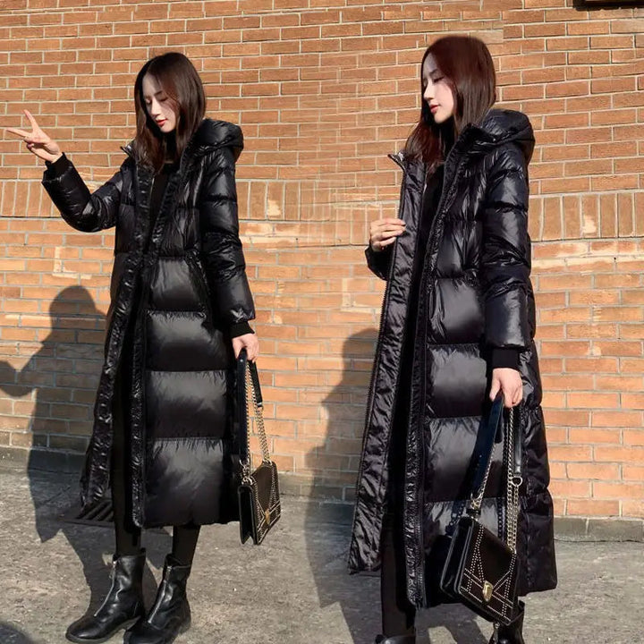 Glossy Windproof Parka Coat Dark Tiger