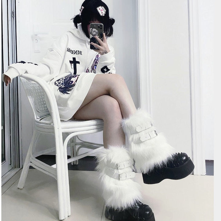 Y2K Furry Leg Warmers Dark Tiger