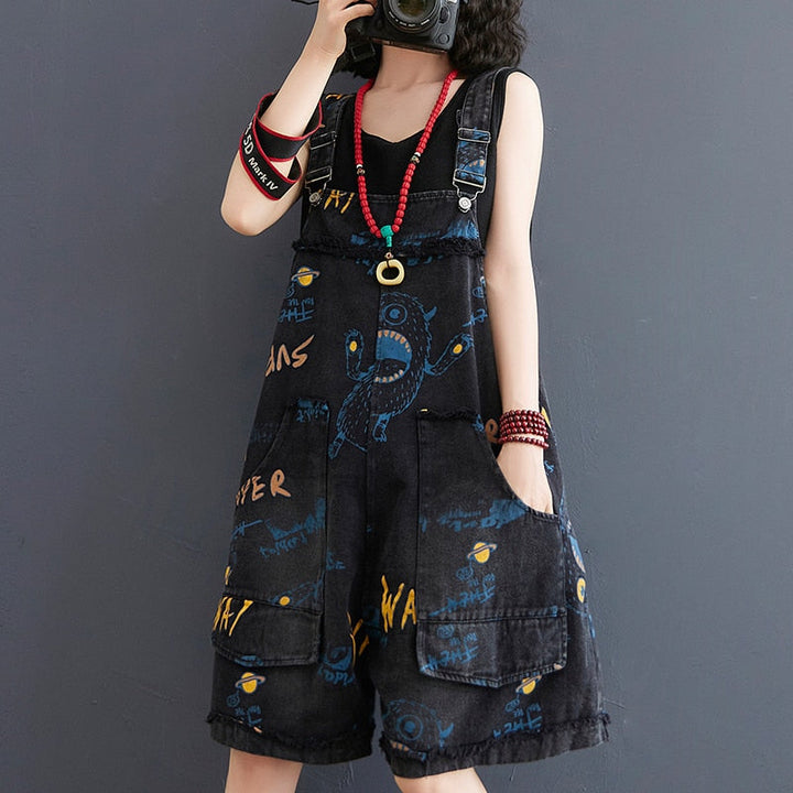 Grunge Aesthetic Denim Overalls Dark Tiger