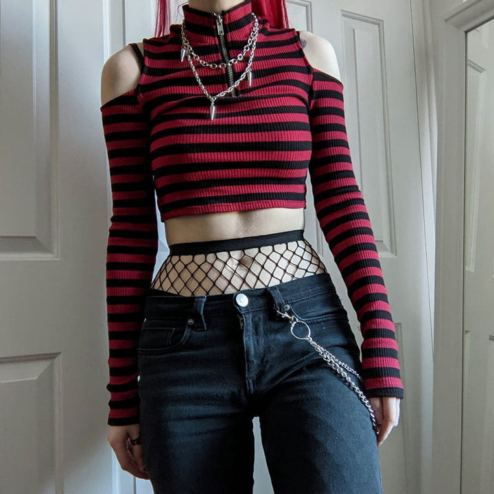 Goth Grunge Striped Top Dark Tiger