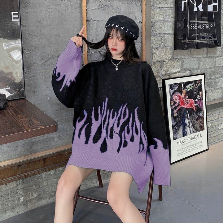 Harajuku Gothic Flames Sweater Dark Tiger