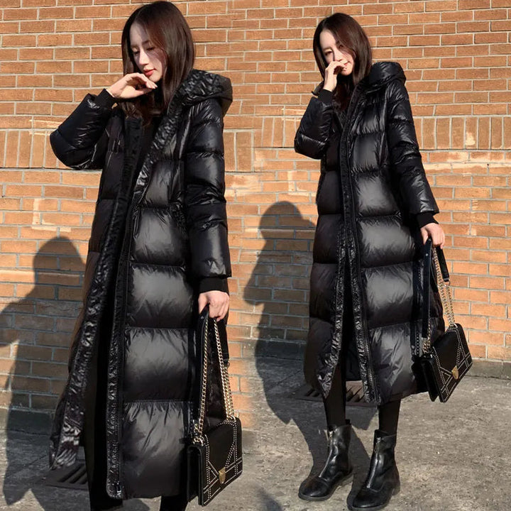 Glossy Windproof Parka Coat Dark Tiger