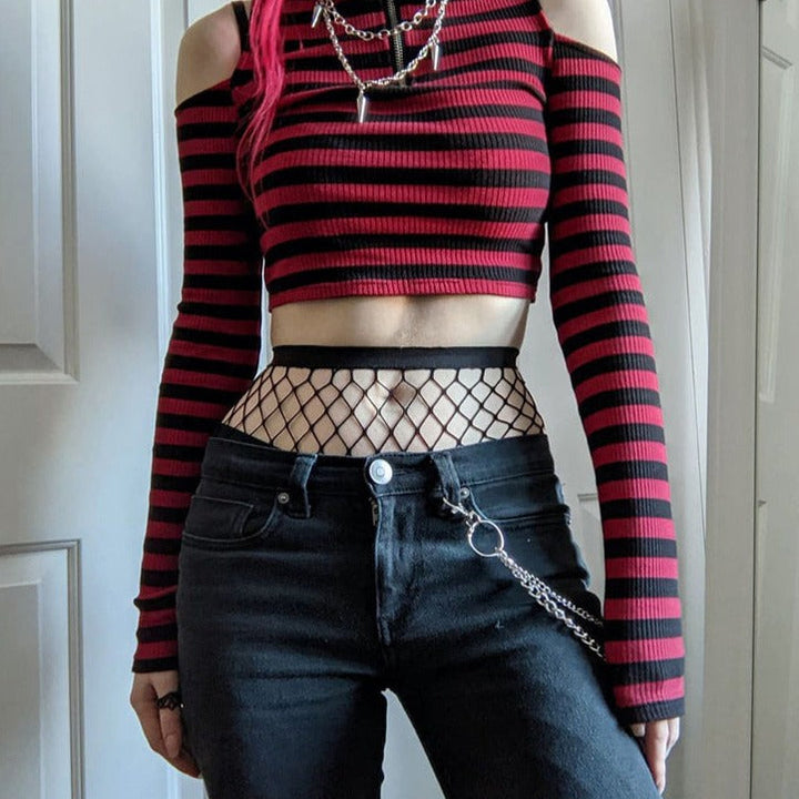 Goth Grunge Striped Top Dark Tiger