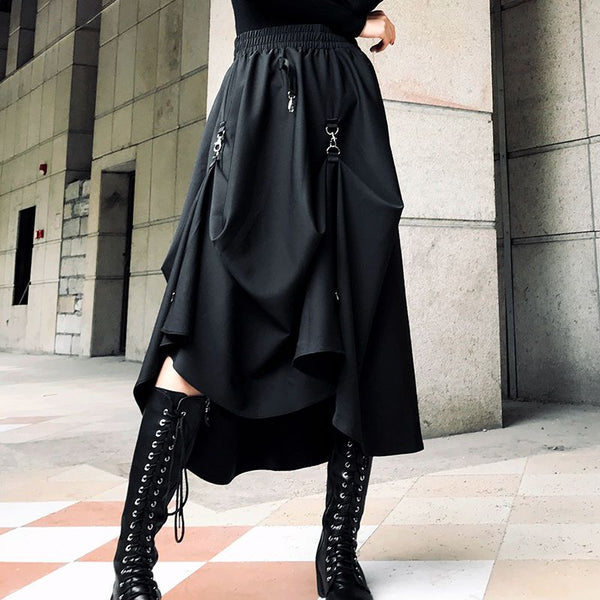 Gothic Splicing Buckle Skirt Dark Tiger