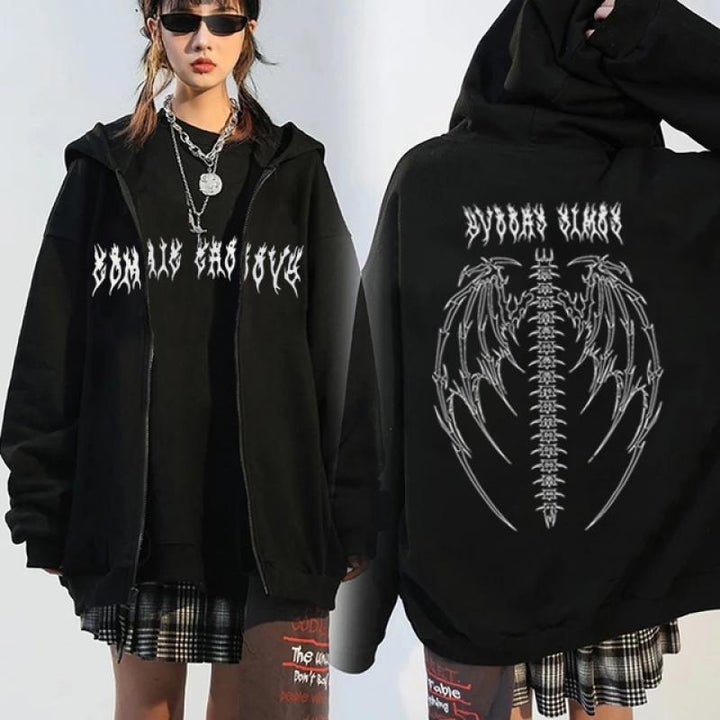 Oversized Gothic Hoodie Dark Tiger