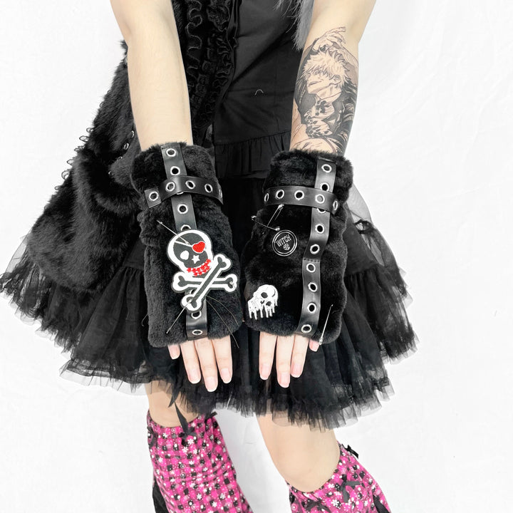 Skull Plush Arm Warmers Dark Tiger