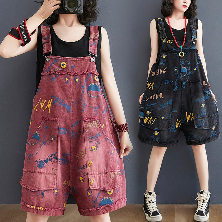 Grunge Aesthetic Denim Overalls Dark Tiger