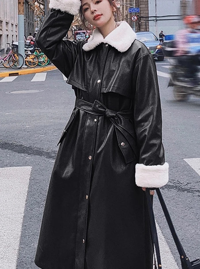 Faux Leather Trench Coat Dark Tiger