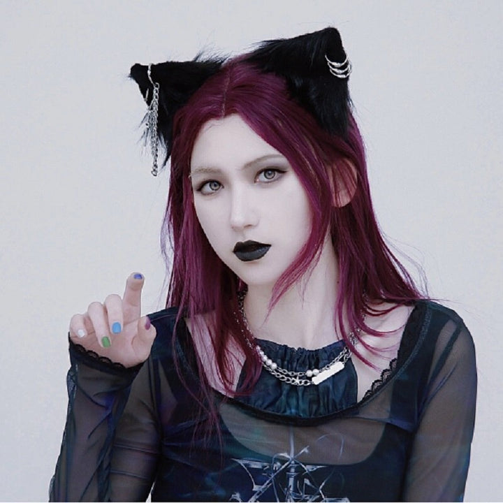 Black Cat Ears Hairpins with Metal Chain Dark Tiger