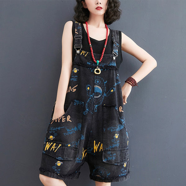 Grunge Aesthetic Denim Overalls Dark Tiger