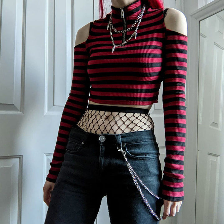 Goth Grunge Striped Top Dark Tiger