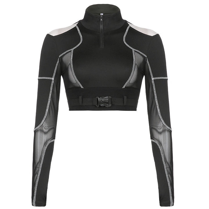 Cyberpunk Style Long Sleeve Top Dark Tiger