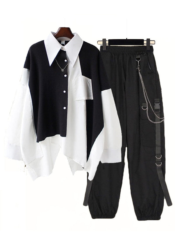 Black White Harajuku Outfit Set Dark Tiger