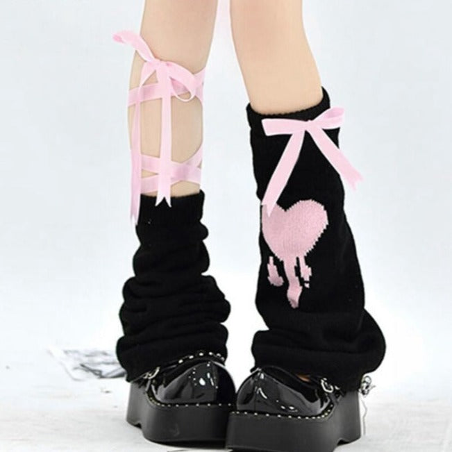 Ribbon Lace-Up Leg Warmers Y2K Dark Tiger