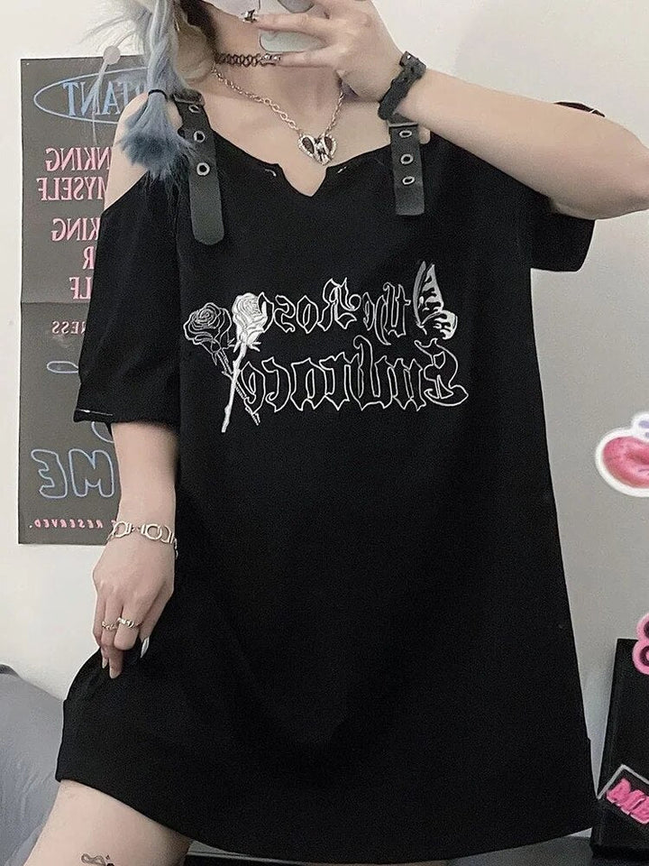 Off Shoulder Gothic T-shirt Dark Tiger