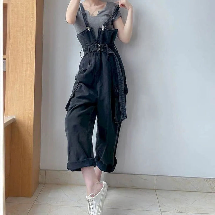 Denim Wide Overalls Dark Tiger