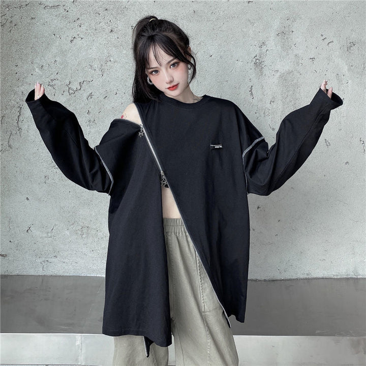 Off Shoulder Techwear T-Shirt Dark Tiger