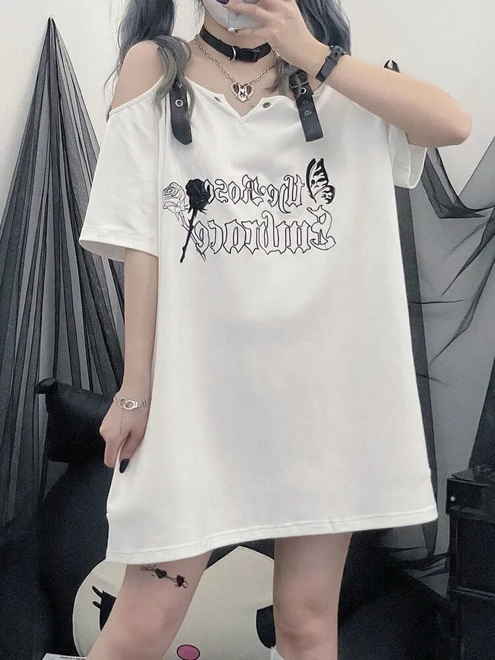 Off Shoulder Gothic T-shirt Dark Tiger