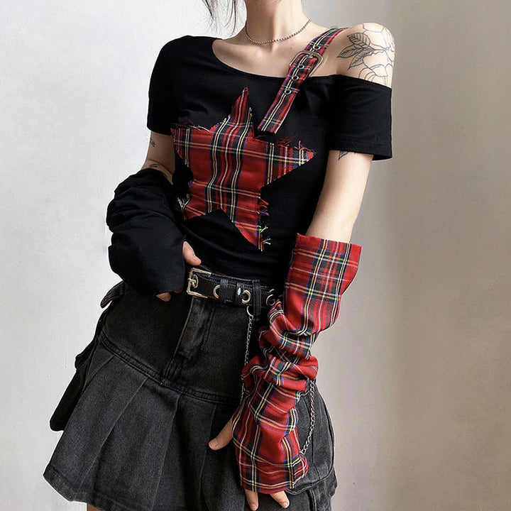 Patchwork Grunge Crop Top Dark Tiger