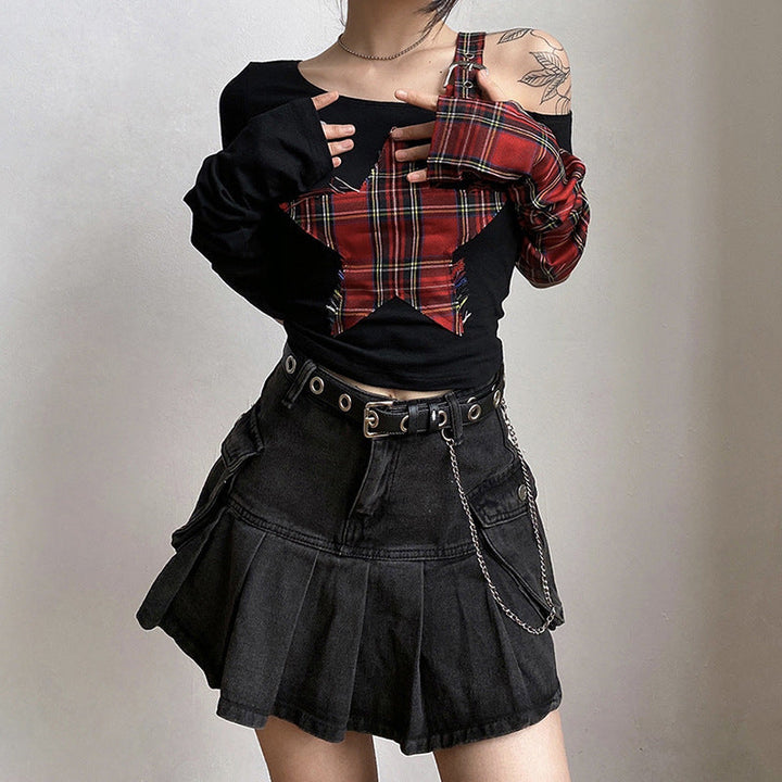 Patchwork Grunge Crop Top Dark Tiger