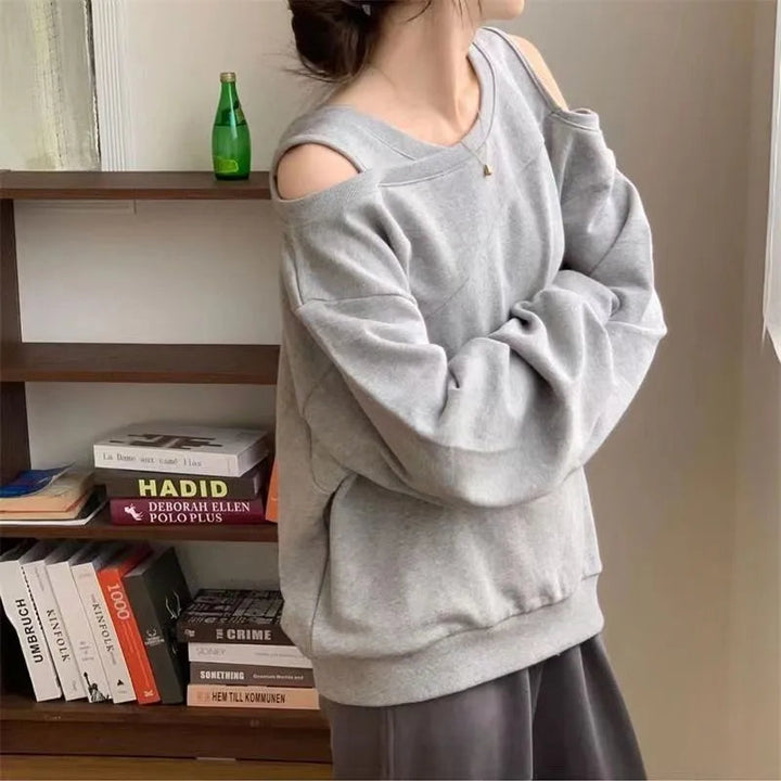 Off-Shoulder Casual Sweatshirt Dark Tiger