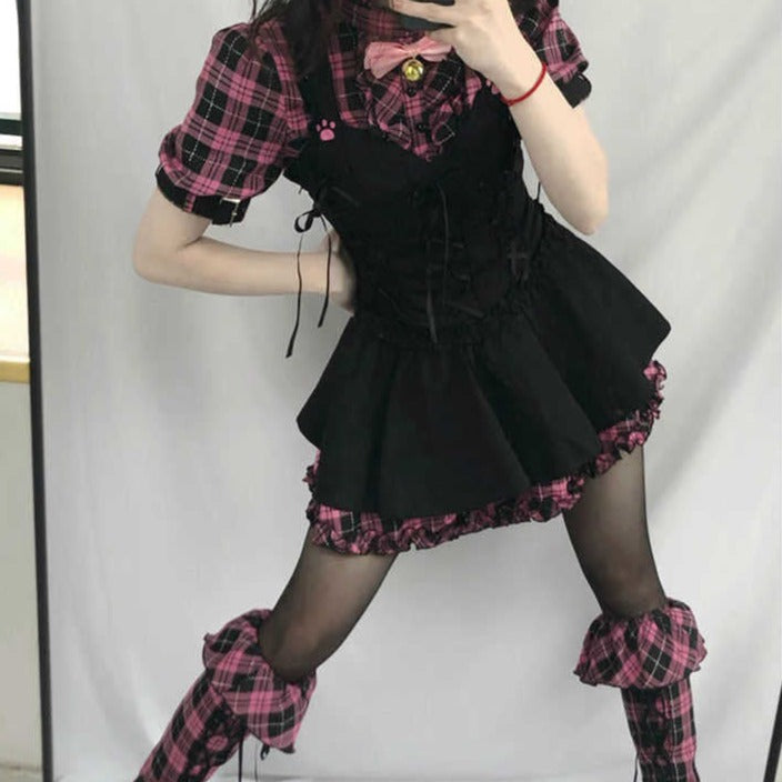 Harajuku Plaid Dress Dark Tiger