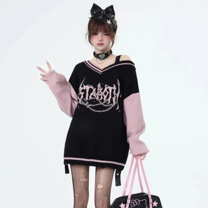 V-neck Harajuku Gothic Sweater Dark Tiger