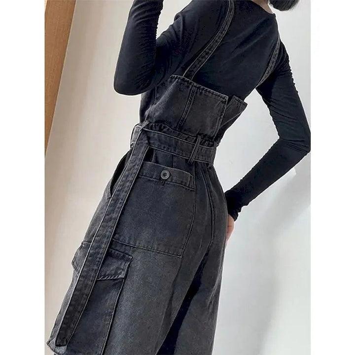 Denim Wide Overalls Dark Tiger