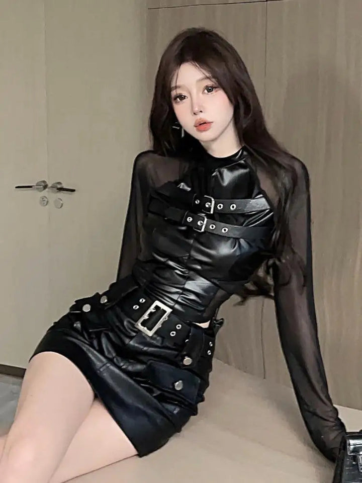 Leather 2 Piece Gothic Set - Top & Skirt Dark Tiger