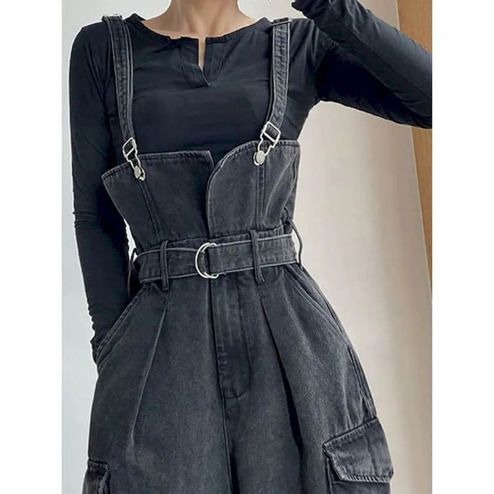 Denim Wide Overalls Dark Tiger