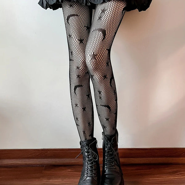 Moon & Star Fishnet Tights Dark Tiger