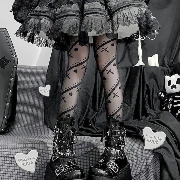 Lolita Heart Gothic Stockings Dark Tiger